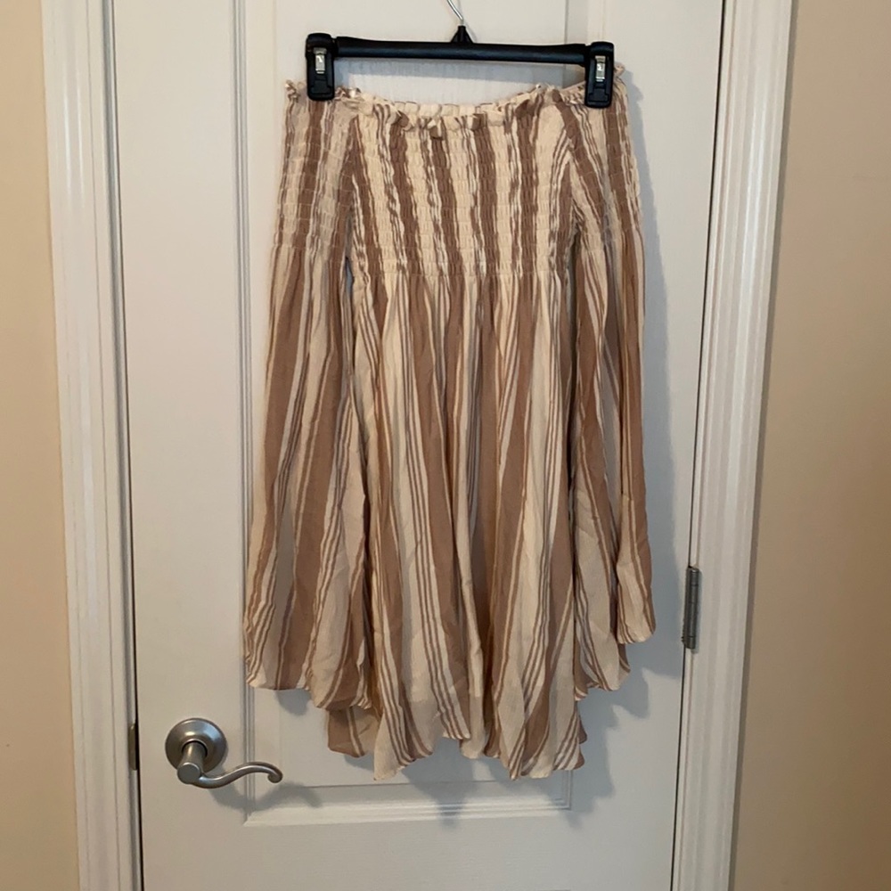 Vici Cream stripes off the shoulder dress